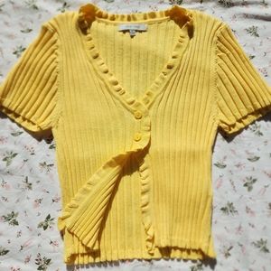 yellow ruffled short sleeve cropped cardigan